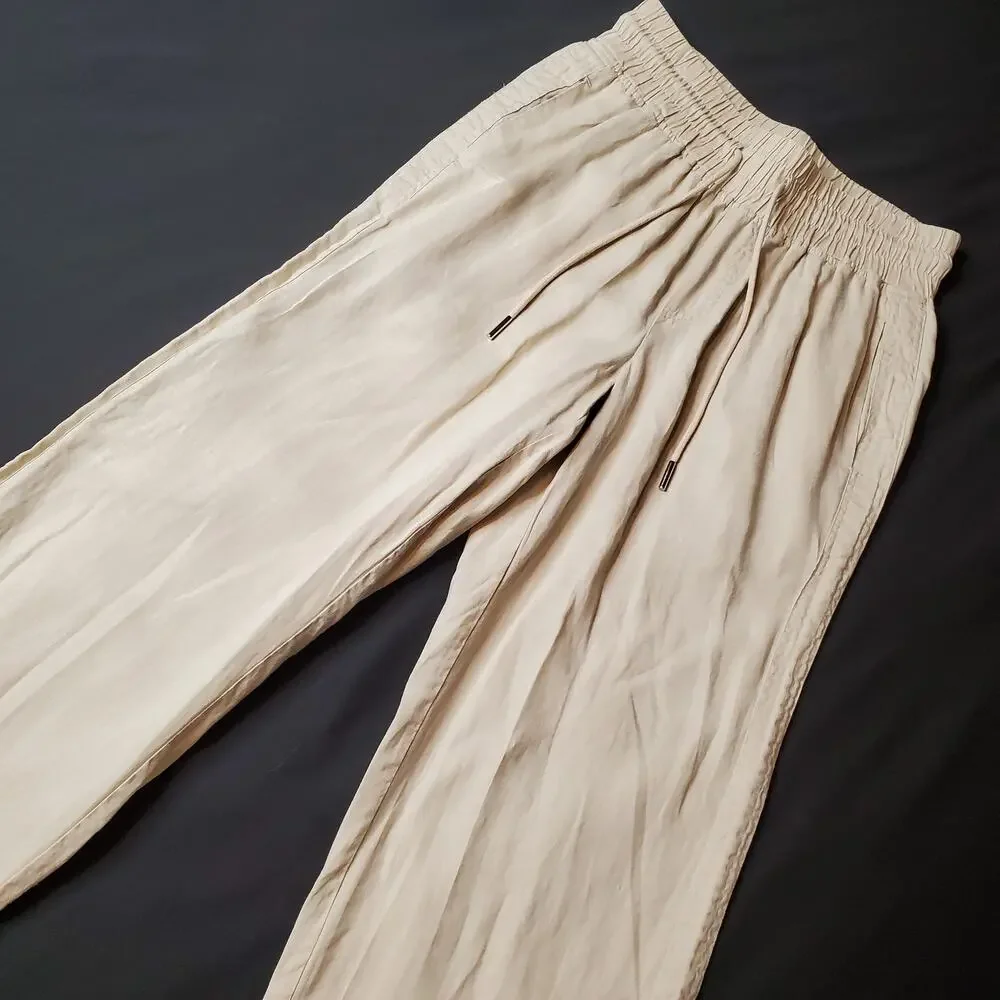 Quince Women's Size S European 100% Linen Wide Leg Drawstring Pants Beige